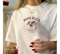 Shein Camiseta de manga corta de verano para mujer con estampado casual y sencillo de la playa Bondi de Australia, tops casuales de uso diario y estilo call