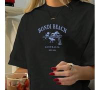 Shein Camiseta de manga corta de verano para mujer con estampado casual y sencillo de la playa Bondi de Australia, tops casuales de uso diario y estilo call