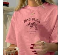 Shein Camiseta de manga corta de verano para mujer con estampado casual y sencillo de la playa Bondi de Australia, tops casuales de uso diario y estilo call