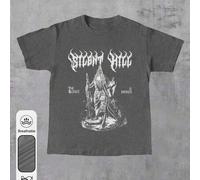 Shein Camiseta de manga corta de verano para mujer de talla grande con estampado retro de Silent Hill, de corte sencillo y holgado para uso diario, de cuell