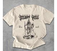 Shein Camiseta de manga corta de verano para mujer de talla grande con estampado retro de Silent Hill, de corte sencillo y holgado para uso diario, de cuell