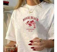 Shein Camiseta de manga corta de verano para mujer, estilo casual y suelto, con estampado de la playa Bondi de Australia, para uso diario y en la calle