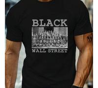 Shein Camiseta de manga corta estampada de BLACK WALL STREET, camiseta de moda con estampado de 220 g/m², informal, de algodón puro, cuello redondo y manga