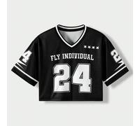 Shein Camiseta de manga corta holgada con cuello en V y número de equipo deportivo estampado, para niñas preadolescentes, ideal para vacaciones, verano y vi