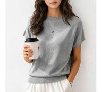 Shein Camiseta de manga corta holgada de hilado fino para mujer, top de punto sin mangas distintivo, camiseta interior de unicolor para verano