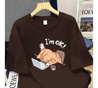 Shein Camiseta de manga corta holgada de verano con estampado divertido de "Estoy bien" de gato gordo, talla grande, para uso diario de mujeres, regalo de S