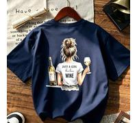 Shein Camiseta de manga corta holgada y casual con gráfico "Just A Girl Who Loves To Drink", nueva llegada 2026, estilo europeo y americano, divertida, para