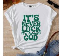 Shein Camiseta de manga corta informal de verano con estampado de eslogan en negro con el estilo de "NUNCA ES SUERTE, SIEMPRE ES DIOS", camiseta gráfica par