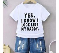 Shein Camiseta de manga corta informal y cómoda con estampado minimalista "SÍ, SÉ QUE ME PAREZCO A MI PAPÁ" para niño, verano