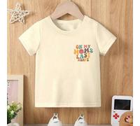 Shein Camiseta de manga corta informal y cómoda para bebés niños, con estampado divertido y eslogan "EN LOS ÚLTIMOS NERVIOS DE MI MAMÁ", de estilo relajado,