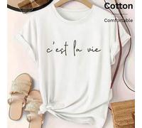 Shein Camiseta de manga corta informal y suave "C'est La Vie" para mujer, ideal para primavera y verano. Camiseta de manga corta 100% algodón, estilo francé