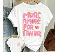 Shein Camiseta de manga corta informal y suave "More Amore Por Favor" para mujer, primavera/verano, 100% algodón, estilo romántico español, un artículo hech