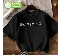 Shein Camiseta de manga corta informal y suave para mujer, ideal para primavera y verano, con estampado "Ew, People" (¡Qué asco!). Camiseta divertida con es