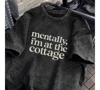 Shein Camiseta de manga corta negra vintage con estampado de mariposa "La fe vence al miedo", top de estilo de fe dulce y fresco, camiseta retro de cuello r