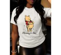 Shein Camiseta de manga corta para el Día de la Madre "Mamá a la abeja" de Winnie the Pooh, talla grande para mujer, cuello redondo holgado, con estampado d