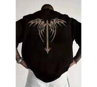 Shein Camiseta de manga corta para hombre, 100 % algodón, con estampado en la espalda de alas y espina de dragón, estilo urbano (elige una talla más grande