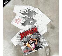 Shein Camiseta de manga corta para hombre blanca de verano con estampado gráfico de retrato, estilo streetwear, City Break, hip hop, rap, rapero, cuello red