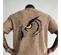 Shein Camiseta de manga corta para hombre con cuello redondo, estampado de búho vigilante nocturno y copos de nieve, moda de verano