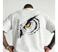 Shein Camiseta de manga corta para hombre con cuello redondo, estampado de búho vigilante nocturno y estampado de copos de nieve, moda de verano