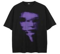 Shein Camiseta de manga corta para hombre con cuello redondo, estampado de cara, casual y versátil para uso diario