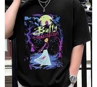 Shein Camiseta de manga corta para hombre con diseño de Buffy Cazavampiros. Estampado de moda, 220 g/m², para hombre, informal, cuello redondo, algodón puro