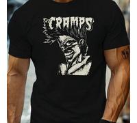 Shein Camiseta de manga corta para hombre con diseño "The Cramps", cuello redondo, 220 g/m², para verano, de puro algodón, manga corta (1 pieza)