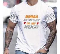 Shein Camiseta de manga corta para hombre con el texto "Emma forever in my heart", cuello redondo, 220 g/m², para verano, de puro algodón, manga corta (1 un