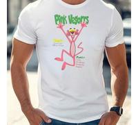 Shein Camiseta de manga corta para hombre con estampado clásico de la Pantera Rosa, camiseta de cuello redondo para hombre, 220 g/m², para verano, fabricada
