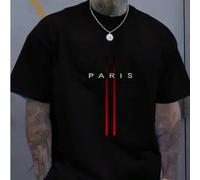 Shein Camiseta de manga corta para hombre con estampado de letras "PARIS" y rayas degradadas - Uso casual y cómodo, adecuado para deportes al aire libre en