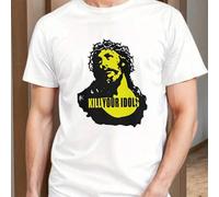 Shein Camiseta de manga corta para hombre con motivo "Kill Your Idols", cuello redondo, 220 g/m², para verano, de puro algodón, manga corta (1 unidad).