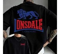 Shein Camiseta de manga corta para hombre, confeccionada en 100% algodón, con estampado a doble cara, logotipo del león de Lonsdale London, transpirable y d