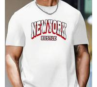 Shein Camiseta de manga corta para hombre "New York Hustle", cuello redondo, 220 g/m², para verano, de puro algodón, manga corta (1 unidad)