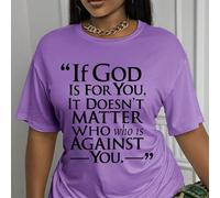 Shein Camiseta de manga corta para mujer de talla grande con estampado de texto "Si Dios te apoya, no importa quién se opone", para primavera y verano, vers
