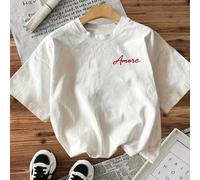 Shein Camiseta de manga corta para mujer - Estampado "Amore Pasta Vino e Basta", cuello redondo, sencilla, informal, para todo el año | Top con estampado di