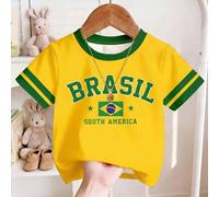 Shein Camiseta de manga corta para niñas bebé, casual, cómoda y de moda, estilo deportivo vibrante, bloques de color amarillo & verde, estampado de letras B