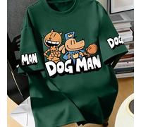 Shein Camiseta de manga corta para niños, estampado gráfico de perro detective de dibujos animados, ajuste holgado casual, estilo deportivo de cuello redond