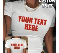 Shein Camiseta de manga corta personalizable para mujer, top corto personalizable. Añade tu propio texto, elige tu fuente y color preferidos para deportes