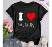 Shein Camiseta de manga corta personalizada para mujer - Personaliza el diseño con el tema "I Love", agrega tu propio texto, elige el color y la fuente, dis