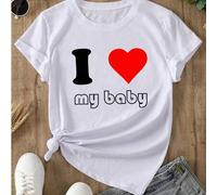 Shein Camiseta de manga corta personalizada para mujer - Personaliza el diseño con el tema "I Love", agrega tu propio texto, elige el color y la fuente, dis