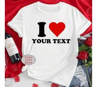 Shein Camiseta de manga corta personalizada para mujer talla grande - Personaliza con diseños con el tema "I Love", agrega tu propio texto, elige colores y