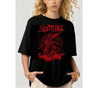 Shein Camiseta de manga corta unisex de algodón con gráfico retro del Pyramid Head del tema oscuro de Silent Hill