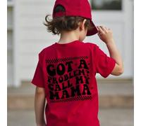Shein Camiseta de manga corta y cuello redondo casual de niño pequeño en color rojo con estampado a cuadros "¿Tienes un problema? Llama a mi mamá"
