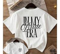 Shein Camiseta de manga corta y cuello redondo casual para mujer con los mensajes "Estoy en mis mejores años nupciales", "Nuevo comienzo de mi vida nupcial"