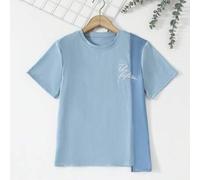 Shein Camiseta de manga corta y cuello redondo informal a juego con la familia para niño preadolescente, nueva llegada de primavera/verano, diseño de parche