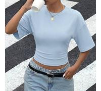 Shein Camiseta de manga de murciélago versátil y elegante a juego para mujer, última moda, camiseta básica de punto para mujer, tops casuales sencillos para