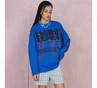 Shein Camiseta de manga larga azul tipo boxy con gráfico impreso para mujer, tops para salir, casual, Y2K, ocio, festivales de música, vintage 100% algodón