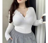 Shein Camiseta de manga larga con botones y media cartera, ropa de otoño, ropa de vuelta al colegio, talla grande