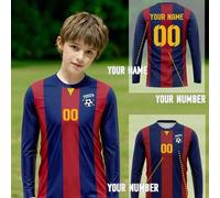 Shein Camiseta de manga larga con cuello en V personalizada del Barcelona Football Club para niños - Personalizada con nombre, número y equipo, diseño a ray