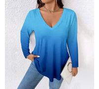 Shein Camiseta de manga larga con cuello en V y efecto degradado para mujer talla grande