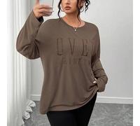 Shein Camiseta de manga larga con cuello redondo y bordado de letras, de talla grande y estilo casual